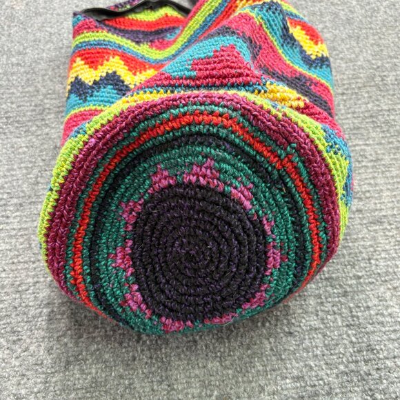 Crochet Shoulder Bag Zigzag Fish Patterned Colorful Long Strap Boho Hippie - Picture 4 of 16